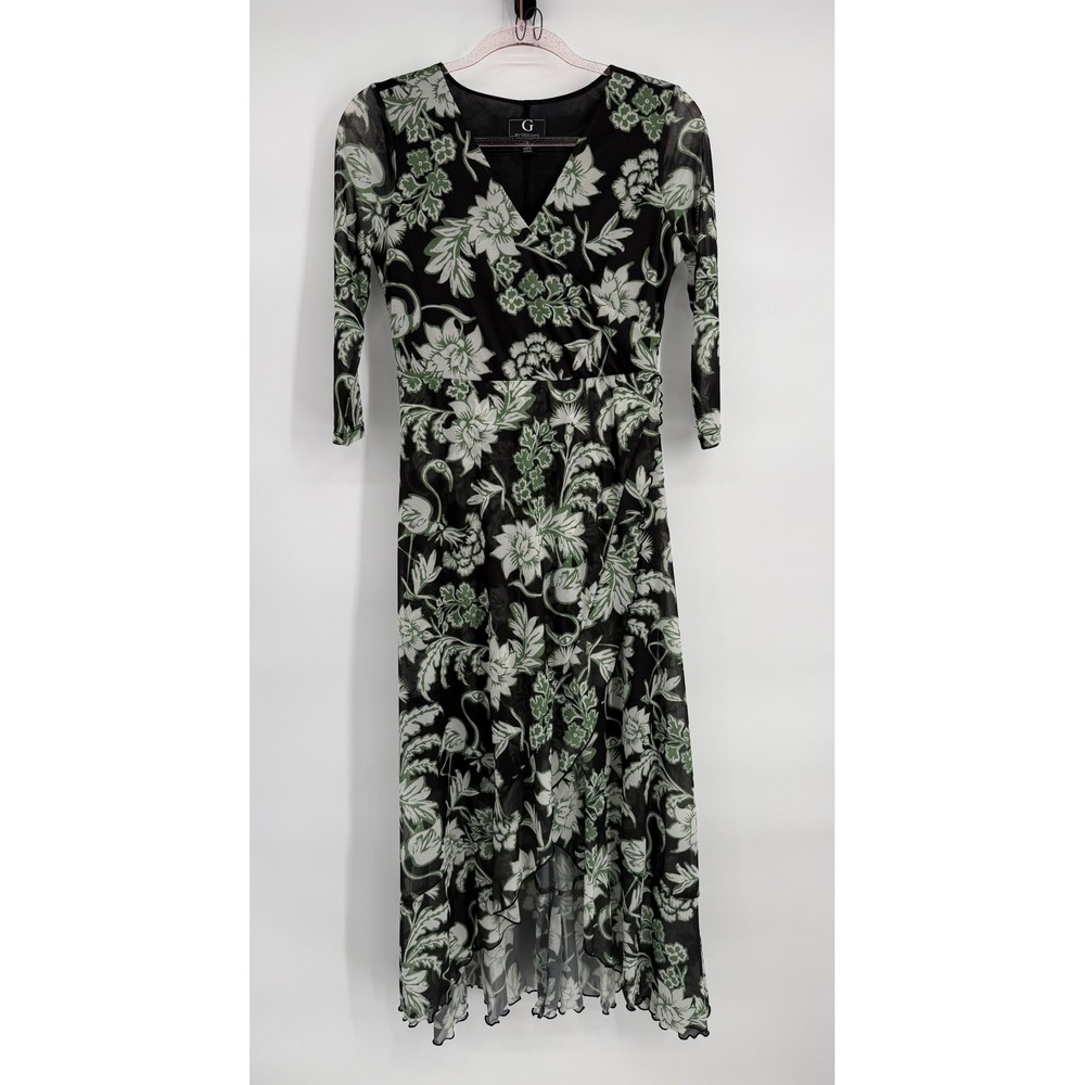 G by Giuliana Floral Print Wrap Midi Dress‎ Black Green Size XS